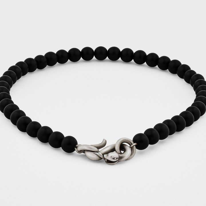 Snake Clasp Bracelet in Sterling Silver with Black Onyx for wholesale by Snake Bones