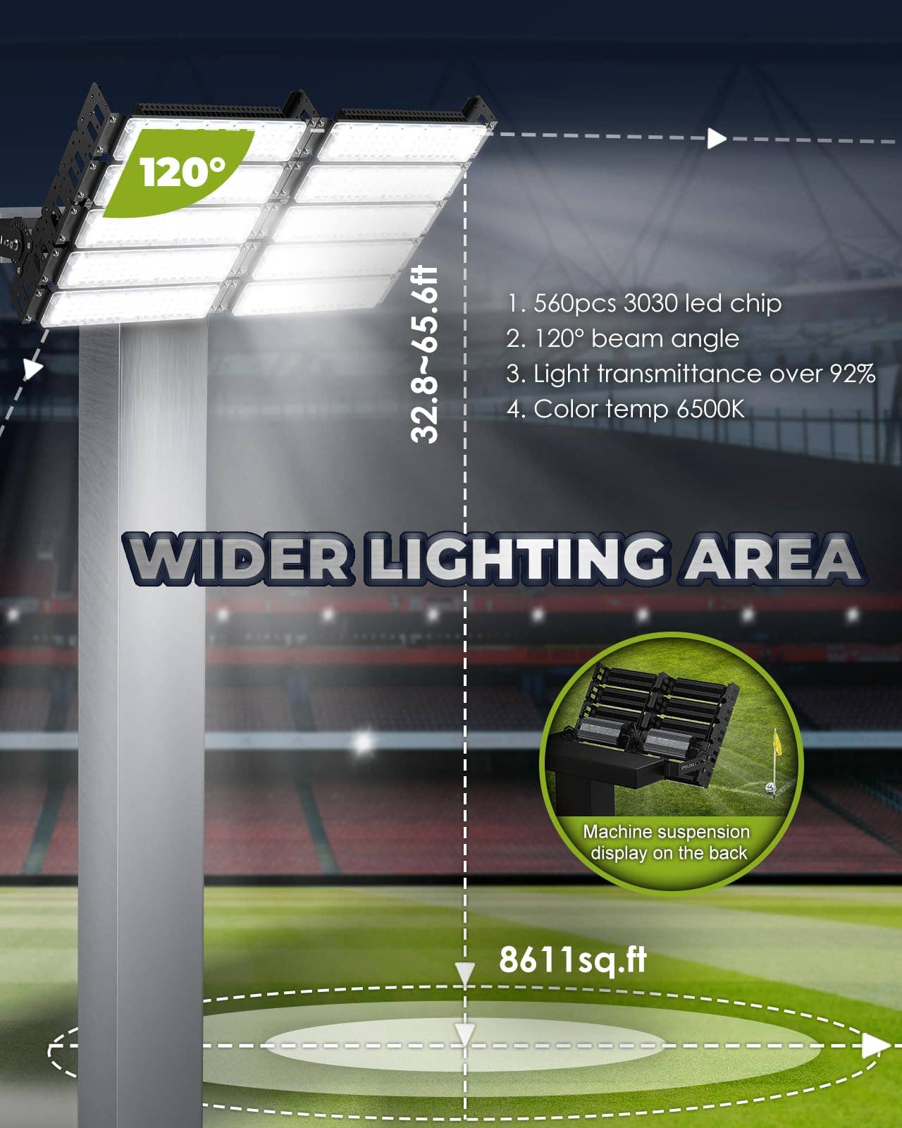 OutdoorSolarOutlet - Wholesale Outdoor/lawn light - 500W LED Stadium Flood Lights 3000W Equivalent 80000LM Super Bright LED Arena Lights 85-305V IP66 Waterproof 6500K3