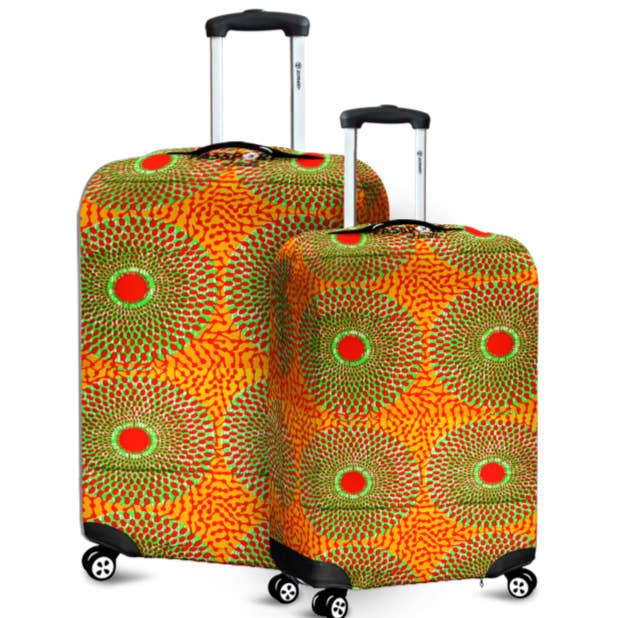 Orange Ankara Print Luggage Cover for wholesale by The Passport Hustle