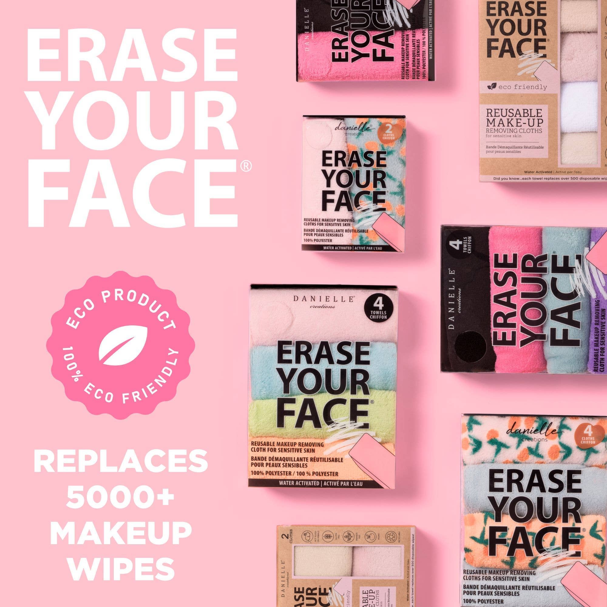 Upper Canada Soap - Wholesale Makeup Remover - Erase Your Face 4pc Makeup Removing Cloths Set - Pastel1