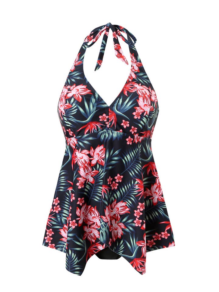 Black Printed Backless Halter Tankini One-Piece Swimwear ZK2979 for wholesale on Faire5