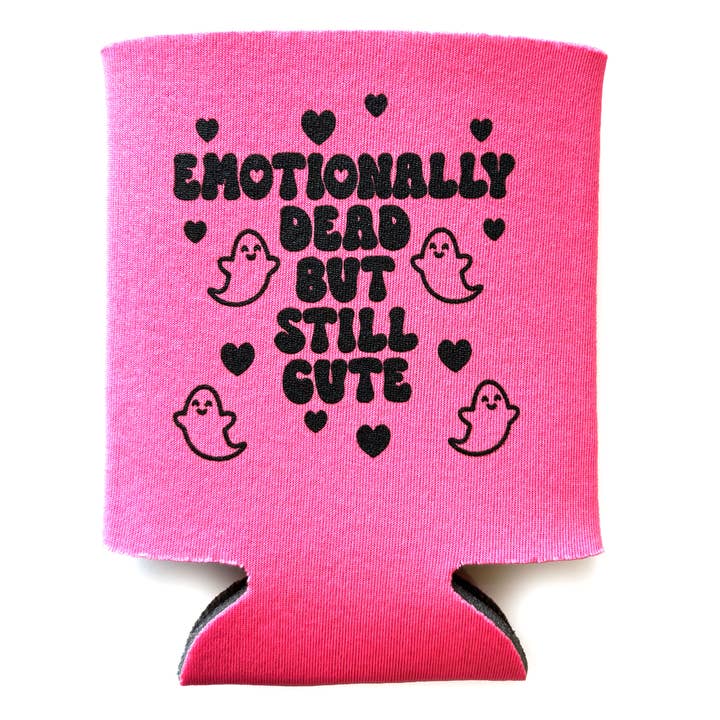 Emotionally Dead But Still Cute Pink Neoprene Can Holder for wholesale by Krystan Saint Cat