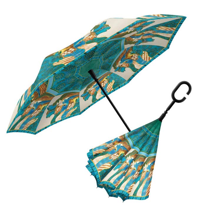 Laurel Burch Sky Mares Reverse Inverted Umbrella – Hands-Free, Windproof - Earlier Design for wholesale by RainCaper