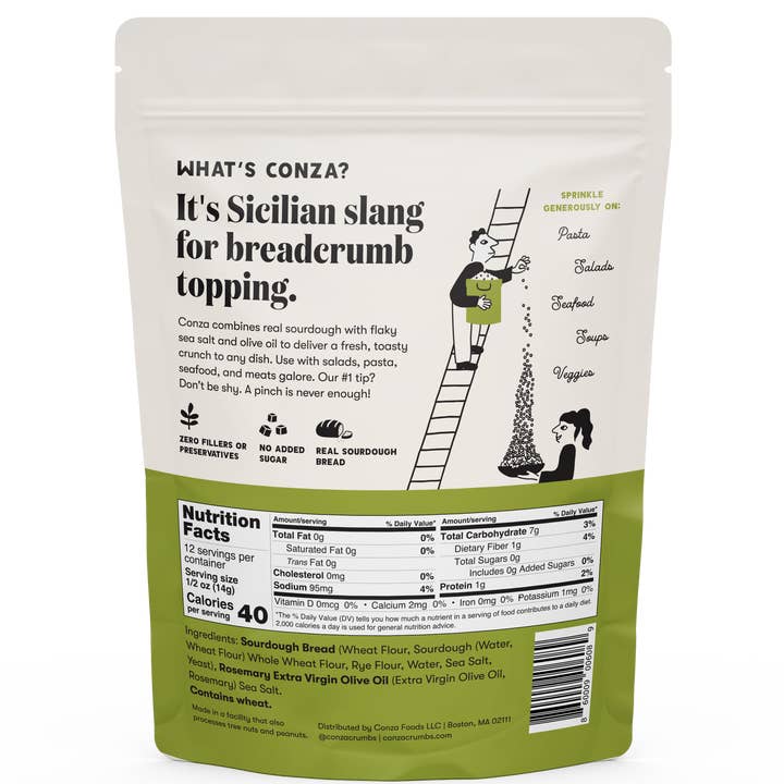 Conza Sourdough Crunch Breadcrumbs - Vente Mélange pour pain - Huile d'olive et sel de mer - Chapelure croquante au levain - 6 oz1