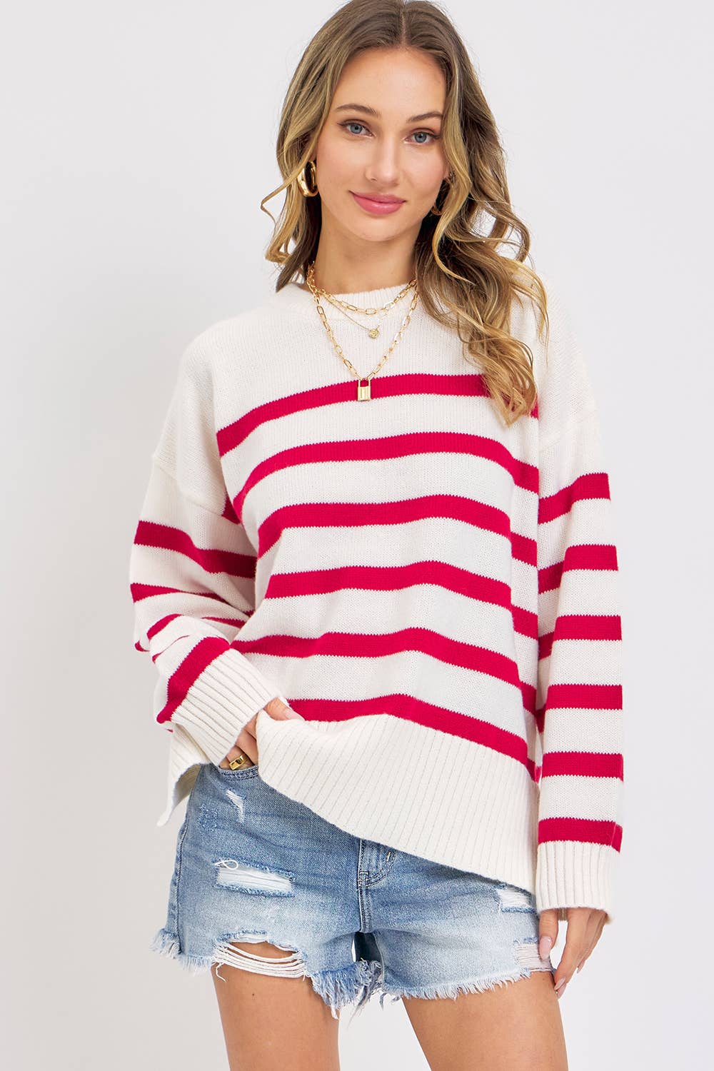 Sweet Lovely by Jen – wholesale Tunic sweater – Women’s – STRIPED PULLOVER OVERSIZE  SWEATER6