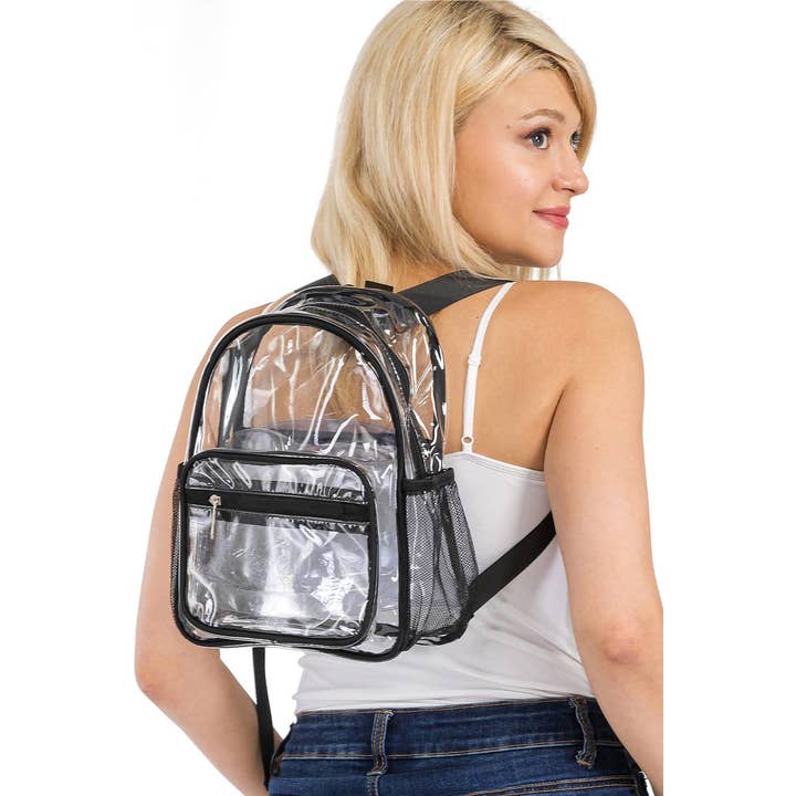 AS SHOWN Clear Transparent Black Trim PVC Backpack for wholesale on Faire