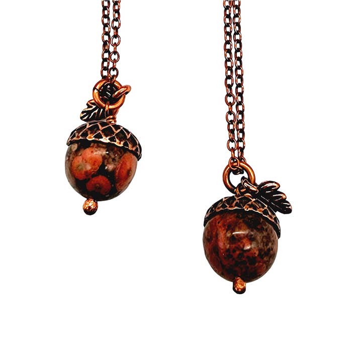 MergingMetals - Wholesale Pendant/Charm Necklace - Acorn Necklace-Poppy Jasper