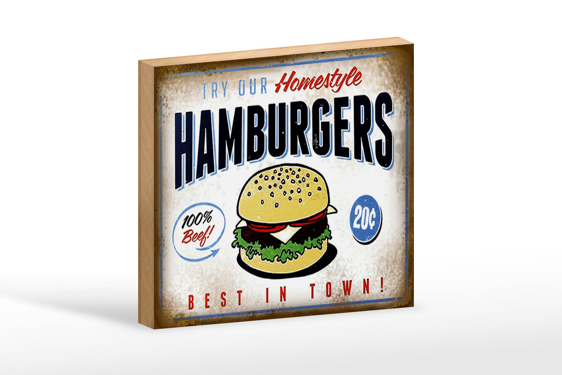 Femer - Wholesale Bord/bordje - Hamburger Best in Town 100% Rundvlees houten bord 18x12cm