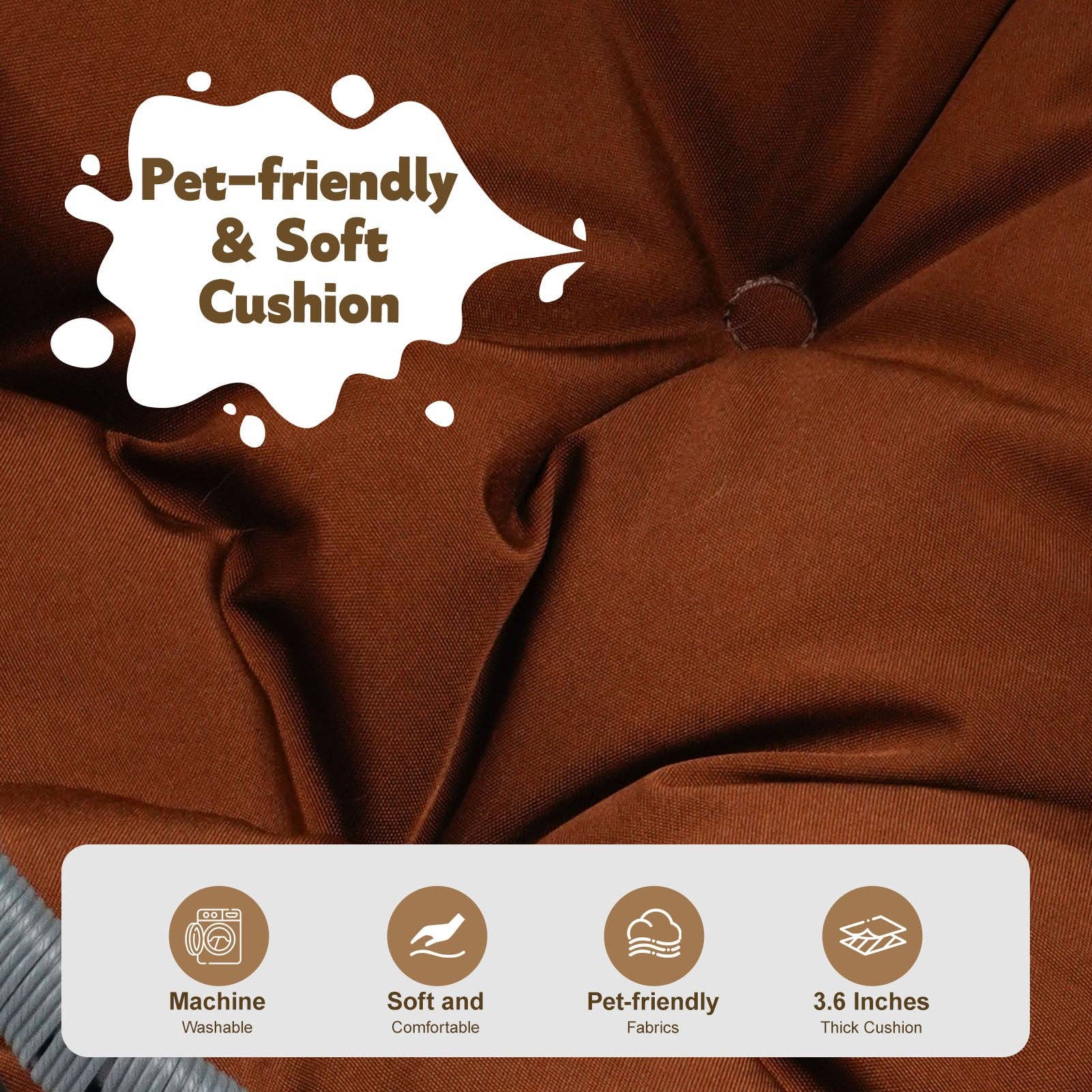 39F Inc. - Wholesale Pet Bed - Cat/Dog - Cat Swing Bed with Stand & Cushion, Rattan Egg Chair, Brown5