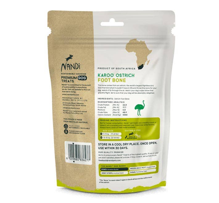 Nandi of Africa - Premium Pet Treats - Wholesale Pet Treats - Dog - Nandi Karoo Ostrich Foot Bone (4pk)1