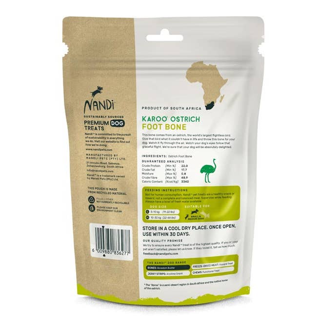 Nandi of Africa - Premium Pet Treats - Wholesale Pet Treats - Dog - Nandi Karoo Ostrich Foot Bone (4pk)1