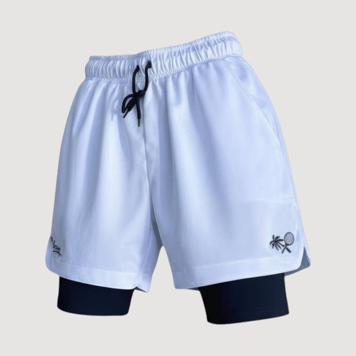 SHORT DE PERFORMANCE HOMME ÉQUIPE 2 EN 1 - BLANC pour la vente par Vacay All Court Apparel