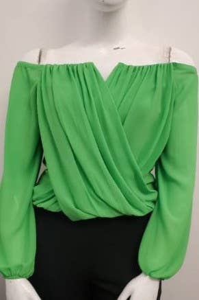 Curve Market - Wholesale Blouse - Women's - PLUS SIZE CHIFFON OFF THE SHOULDER SURPLICE TOP5