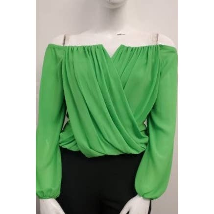 Curve Market - Wholesale Blouse - Women's - PLUS SIZE CHIFFON OFF THE SHOULDER SURPLICE TOP5
