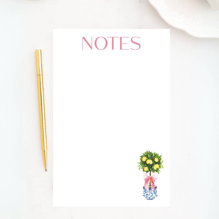 Design Carolinas - Wholesale Notepad - Watercolor Lemon Topiary in Ginger Jar & Pink Bow Note Pad