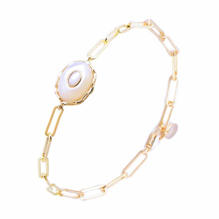 Bekleidetes weißes Perlmutt-Armband aus vergoldetem Silber für den Großhandel von ORUS BIJOUX