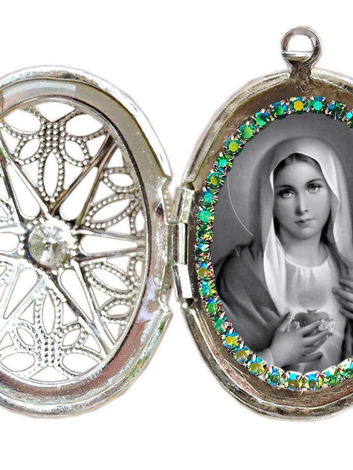 Médaillon en acier inoxydable fait main cœur de Marie Immaculé - N pour la vente par MariaSantissimaShop