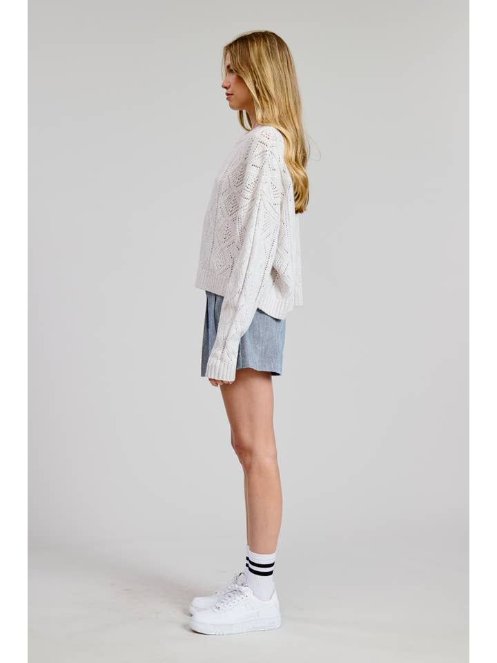 FLAT WHITE - Wholesale Knit Sweater - Women's - Lisa Cable Sweater Top 2