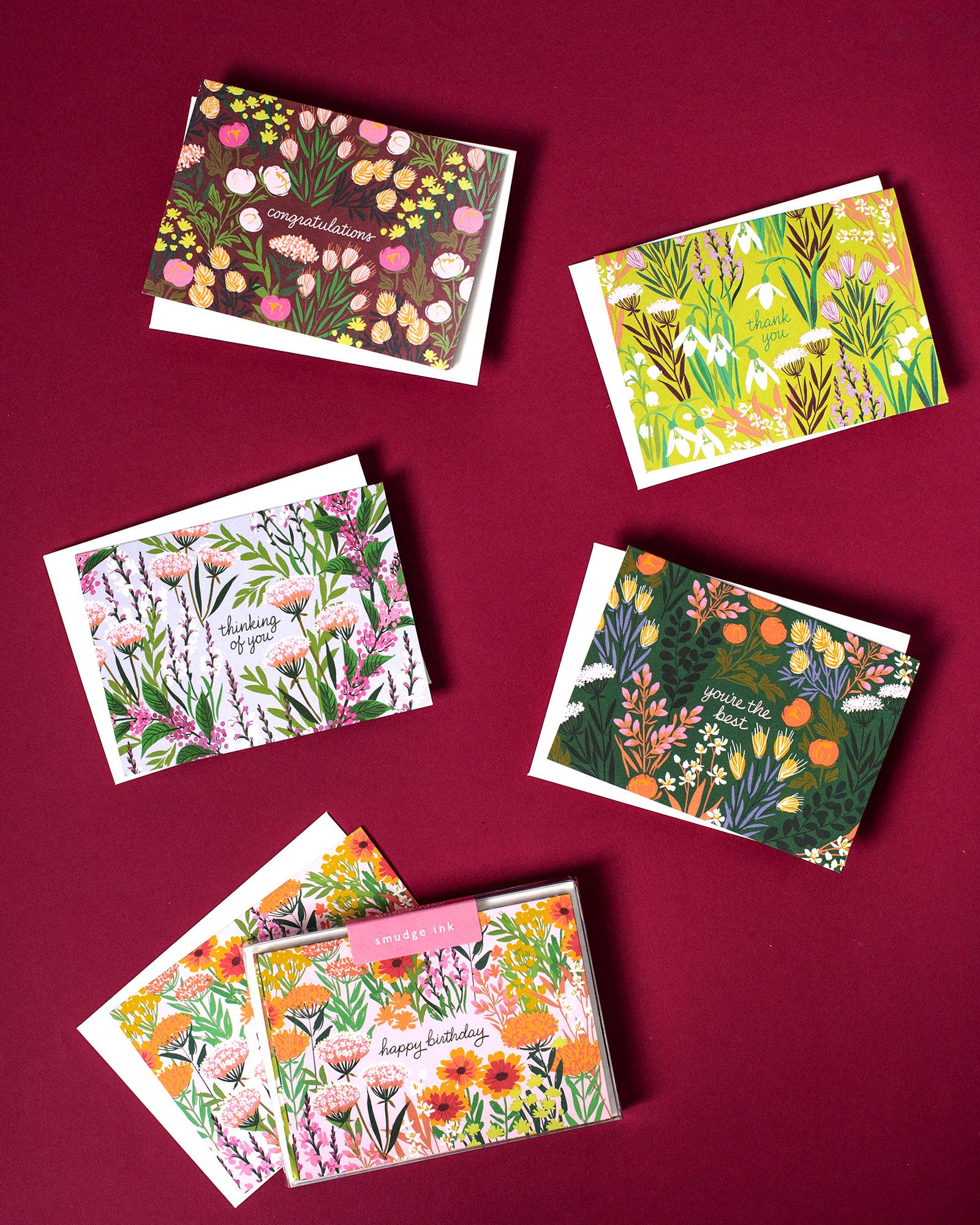 Smudge Ink - Wholesale Stationery/Notecard Set - Assorted Botanical Greetings Note Card Set1