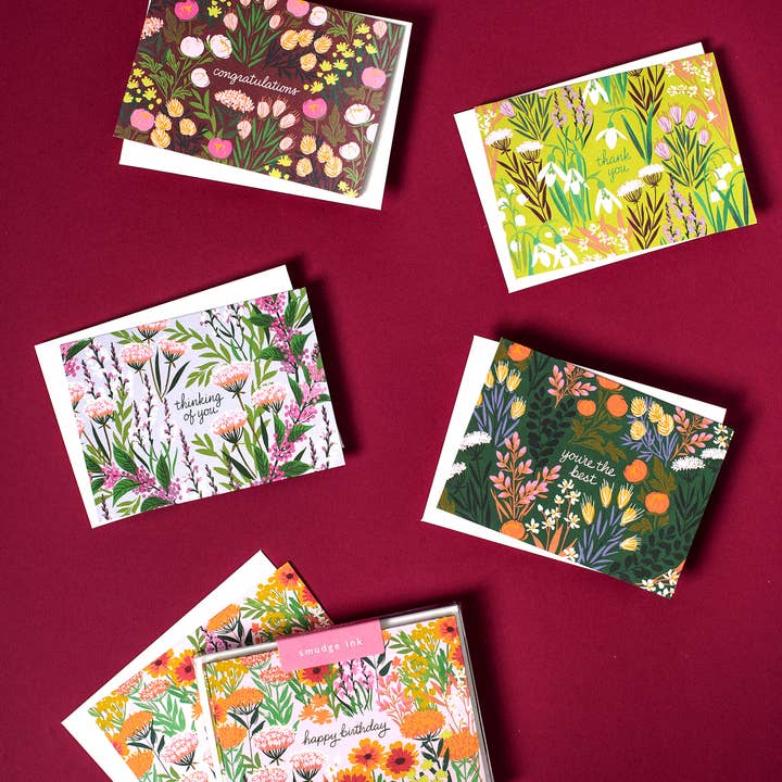 Smudge Ink - Wholesale Stationery/Notecard Set - Assorted Botanical Greetings Note Card Set1
