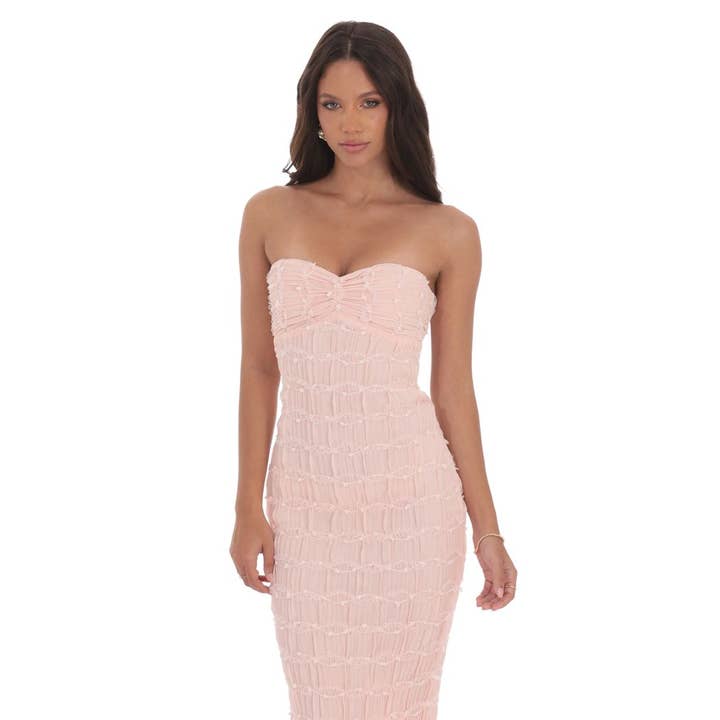 Lucy In The Sky - Wholesale Dress - Women's - Smocked Strapless Maxi Dress in Pink