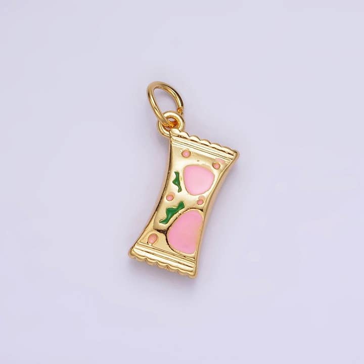 14K Gold Filled Strawberry "Sweet" Script Enamel Sack Puffed Add-On Charm | AG405 for wholesale by Aim Eternal