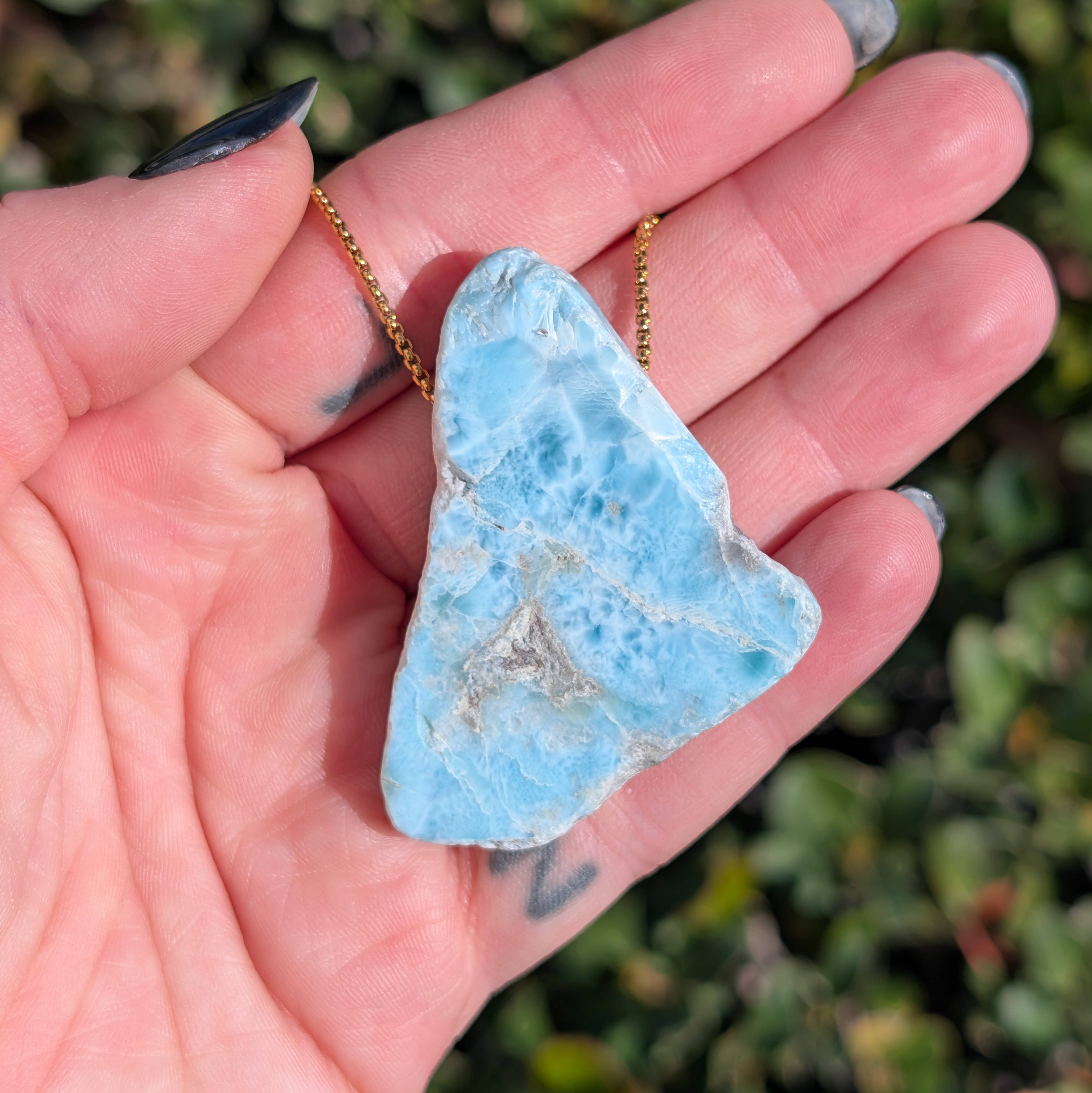 The Crystal Tabby - Wholesale Pendant/Charm Necklace - Larimar Specimen Necklaces - 24k Gold Plated Steel6
