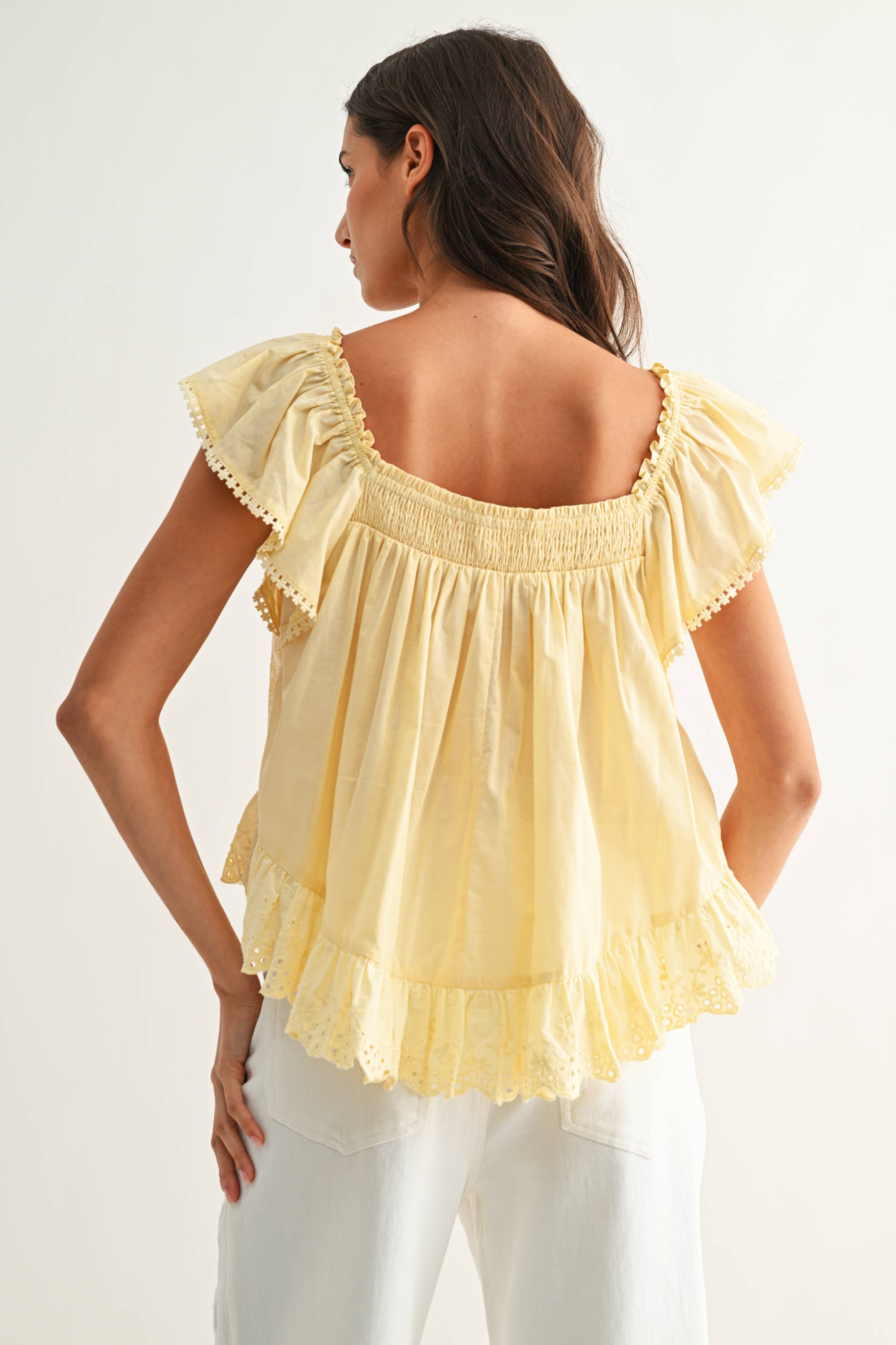 LT YELLOW CET26937 Sleeveless Lace Blouse with Embroidered for wholesale on Faire5
