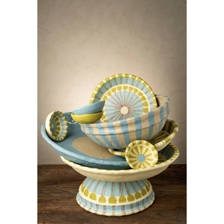 Indaba Trading - Wholesale Decorative Tray - Painted Paper Mache Tray L, Blue Stripe