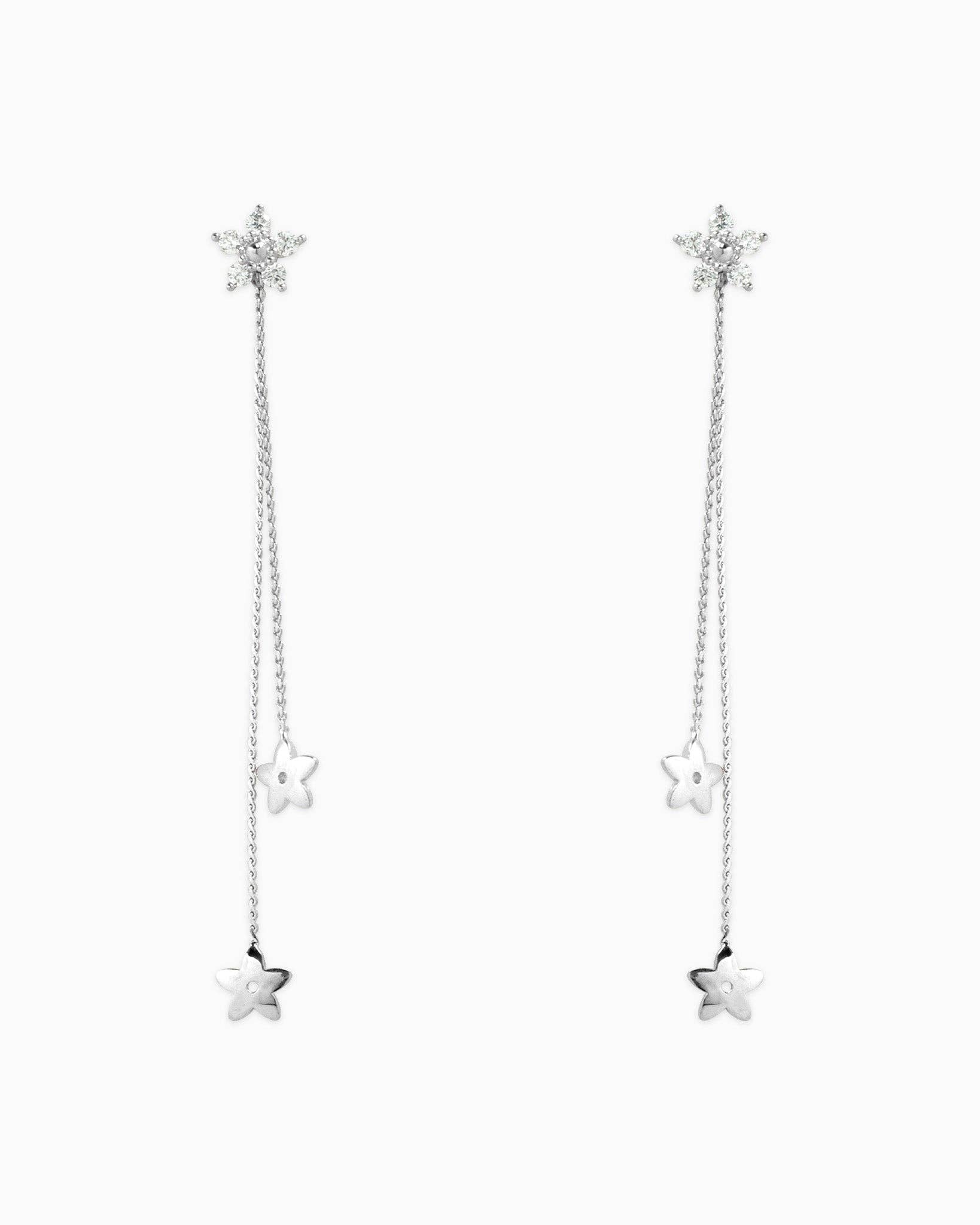 Sessori - Vente Boucles d'oreilles pendantes - Boucles d'oreilles pendantes duo en cristal CZ fleur1