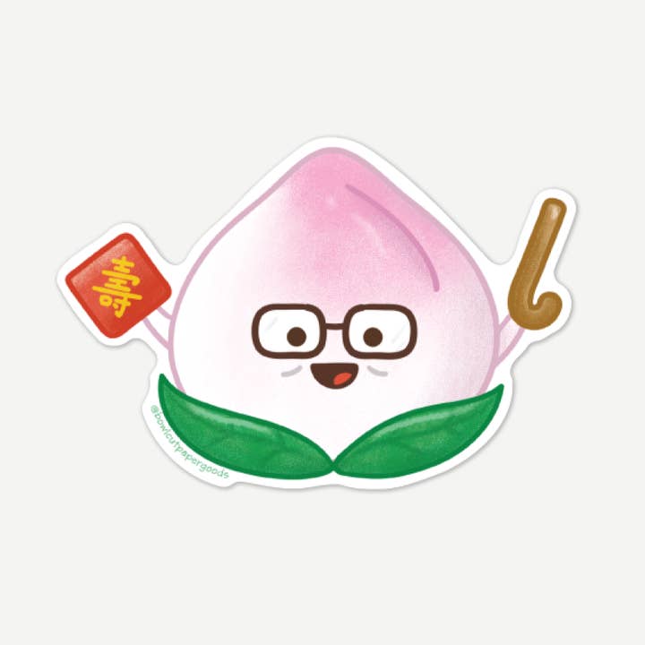 Longevity Peach Bun klistermærke for engroshandel hos Bowl Cut Paper Goods