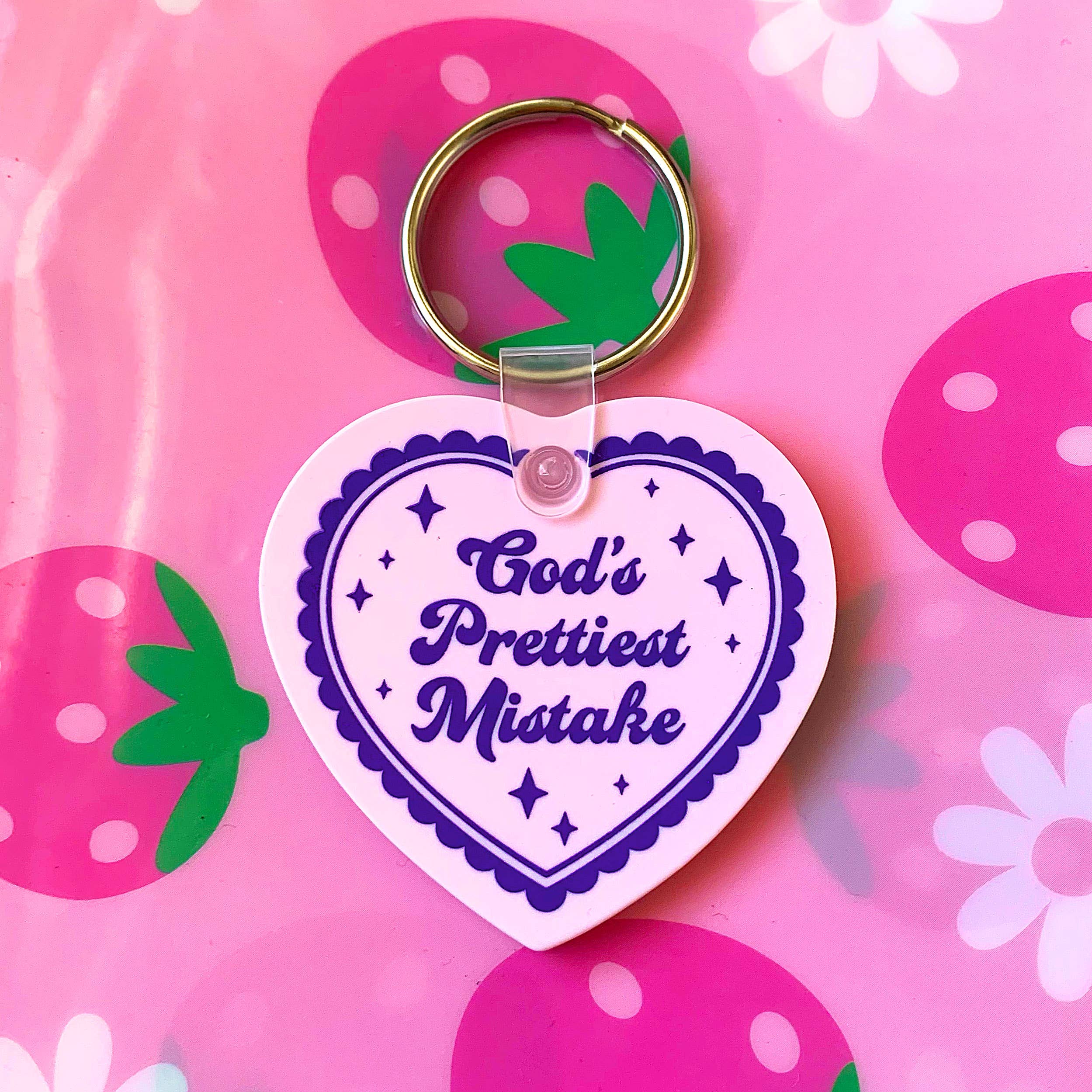 Krystan Saint Cat - Wholesale Keychain - Women's - God's Prettiest Mistake Heart Shaped Vinyl Keychain1