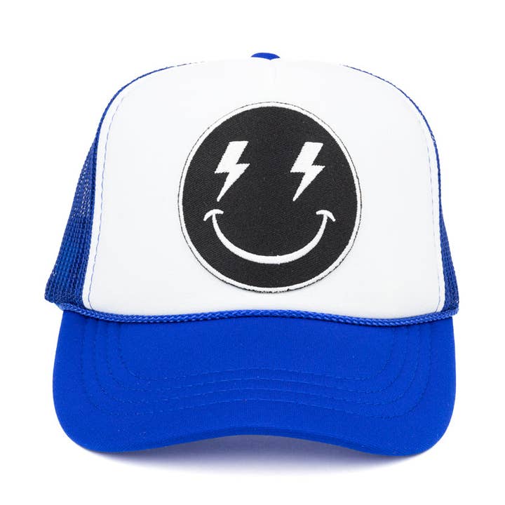 Kids Bolt Smiley Face Trucker Hat for wholesale by Local Beach