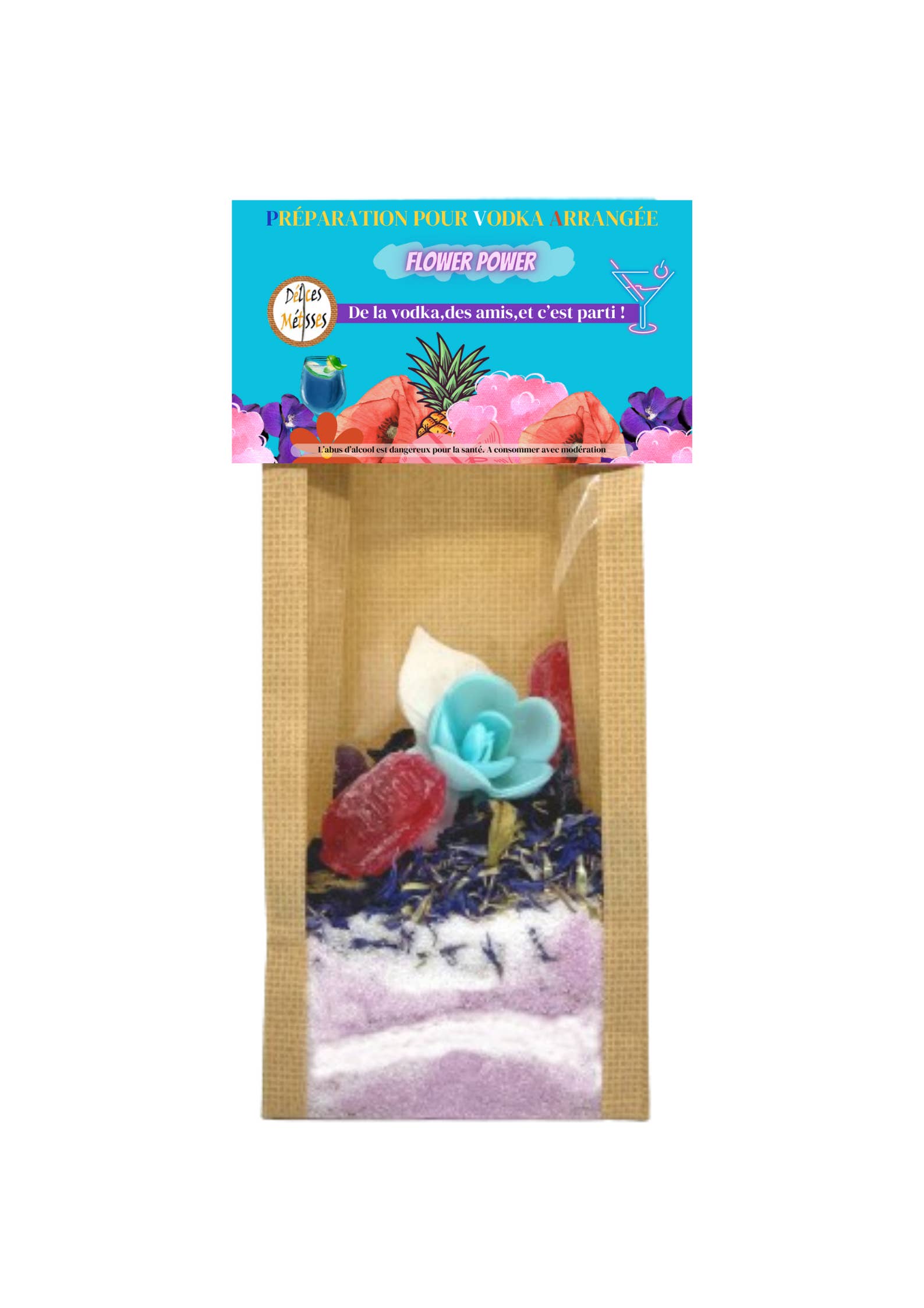 Délices Métisses - Wholesale Cocktail Mix/Syrup - Flower Power “Pocket” Arranged Vodka Mix