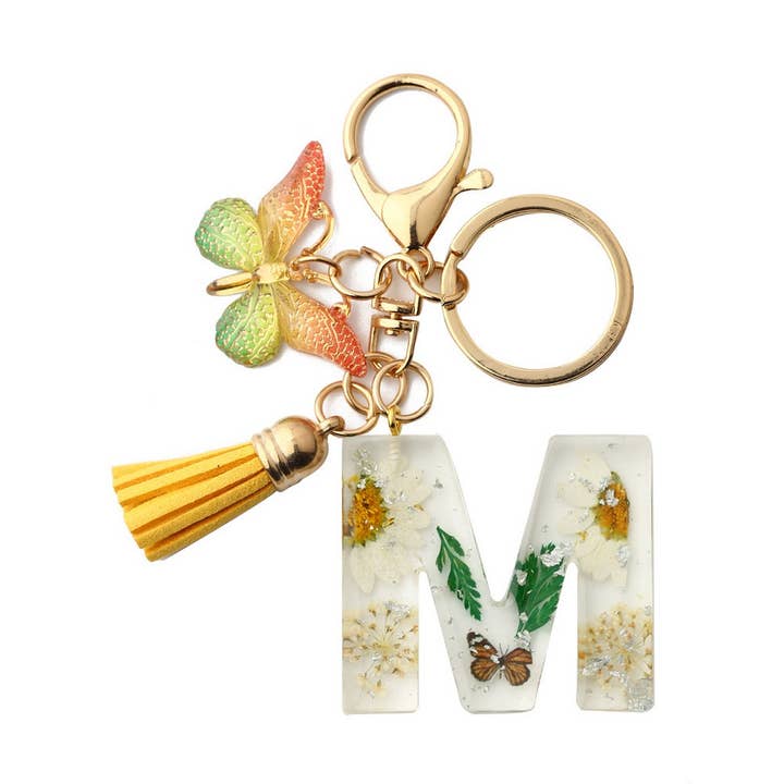 ACCITY - Wholesale Keychain - Women's - Flower Letter Keychain with Yellow Butterfly Charm_CWAB509012
