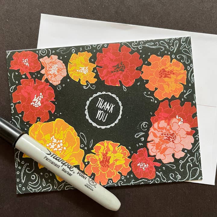 Black Floral Thank You Note Card for wholesale by ZouZou's Basement