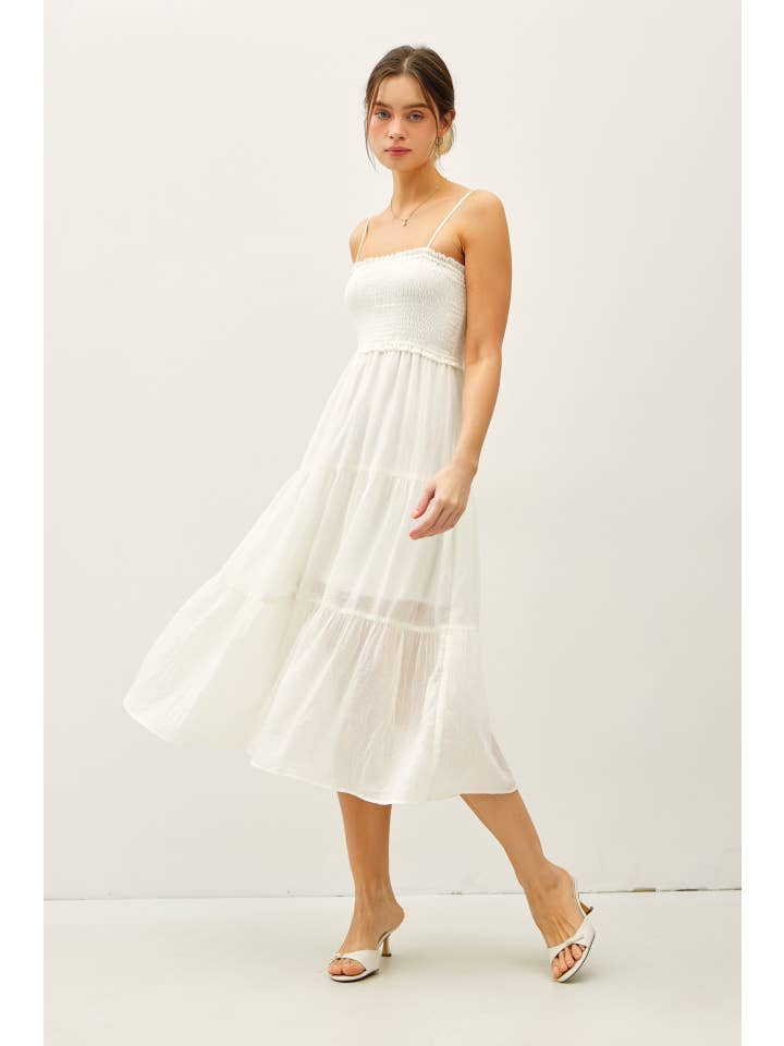Be Cool - Wholesale Dress - Women's - SHEER MIDI DRESS W/ SMOCKED BODICE