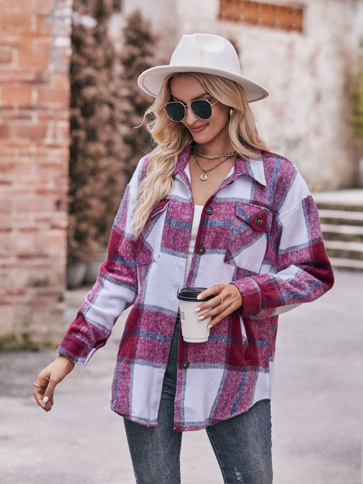 Suhkasana – wholesale Skjortjacka/jackett – Dam – Damers rutig flanellskjorta med fickor - Ledig och oversized8