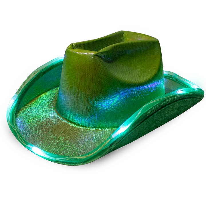 Windy City Novelties - Wholesale Cowboy Hat - Unisex - LED Green Iridescent Cowboy Hat with White LEDs for Events