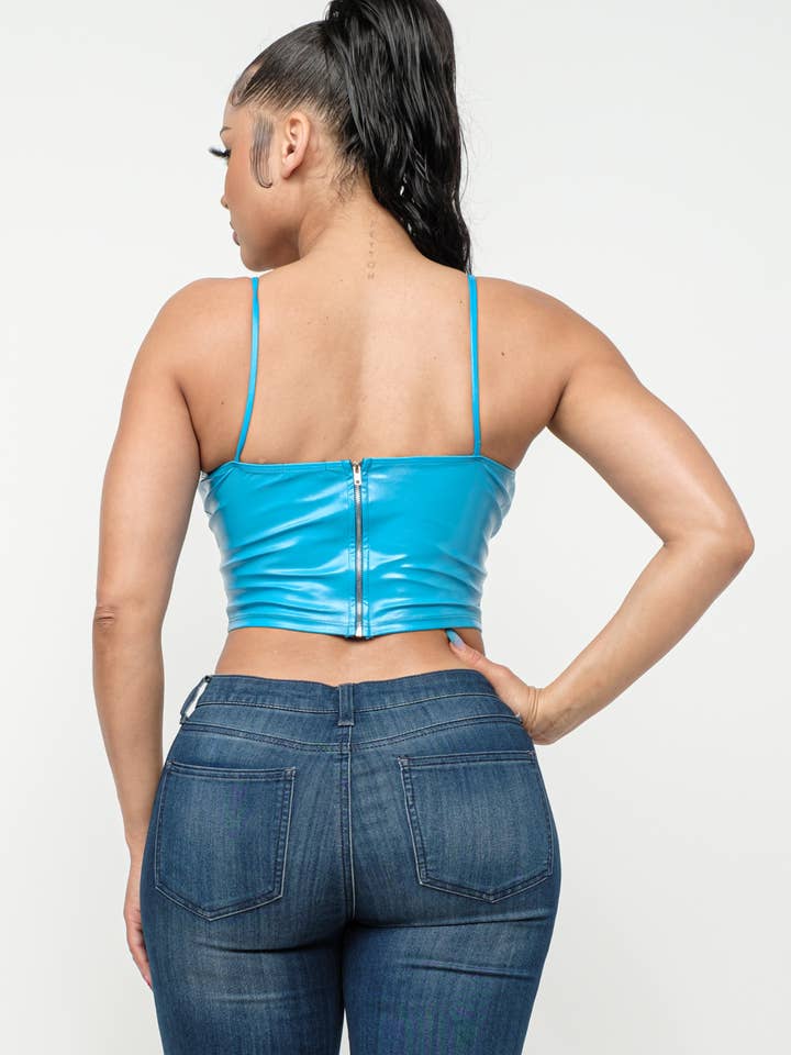 Julia by LoveJ - Wholesale Corset - Women's - Leather Solid Corset Style Chain Trim Strap Top9