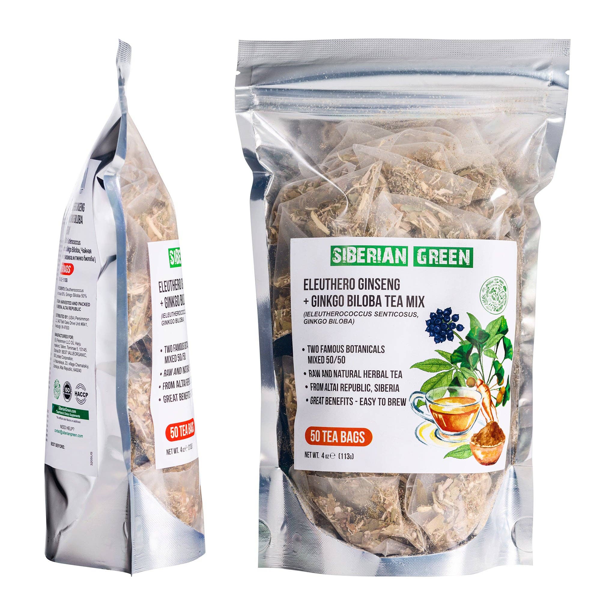 SiberianGreen - Wholesale Tea Bags - Siberian Green Ginkgo Biloba Tea with Eleuthero Root  – 50 Tea Bags7