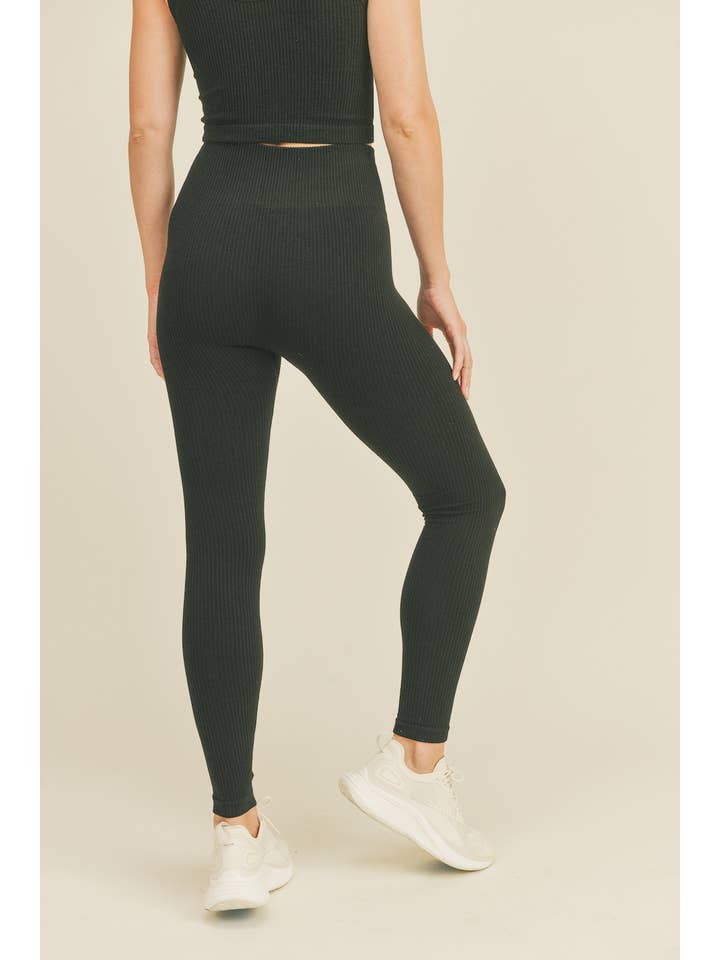 Black High Rise Premium Seamless Ribbed Leggings for wholesale on Faire