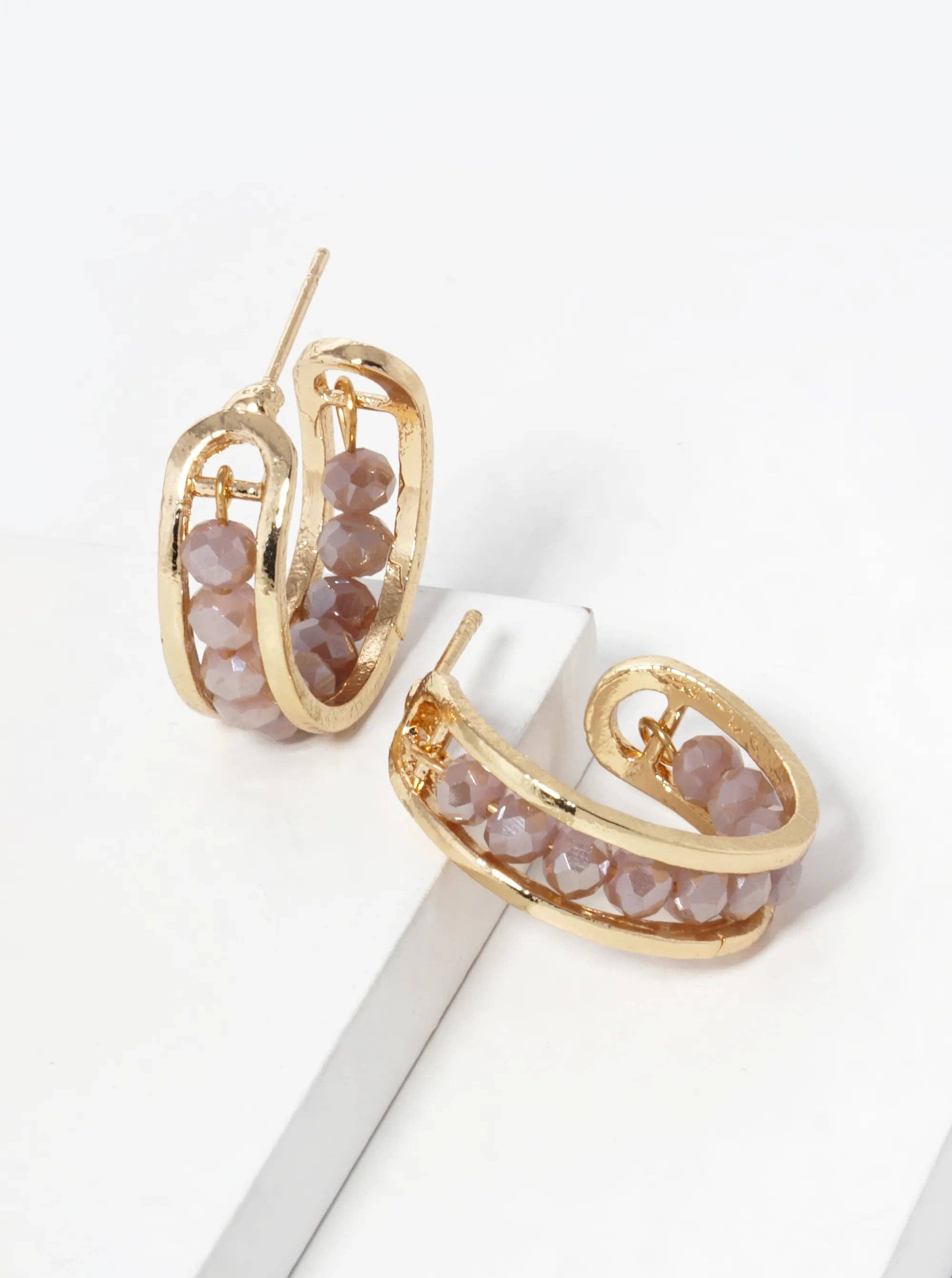 Wild Honey - Wholesale Hoop Earrings - 25Mm Faceted Glass Beaded Open Hoop Earrings1