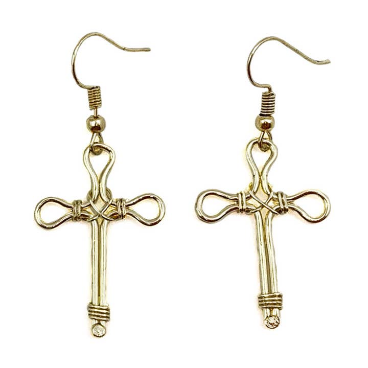 Gold Plated Earrings - Smaller Size Pointed Cross for wholesale by Anju Jewelry