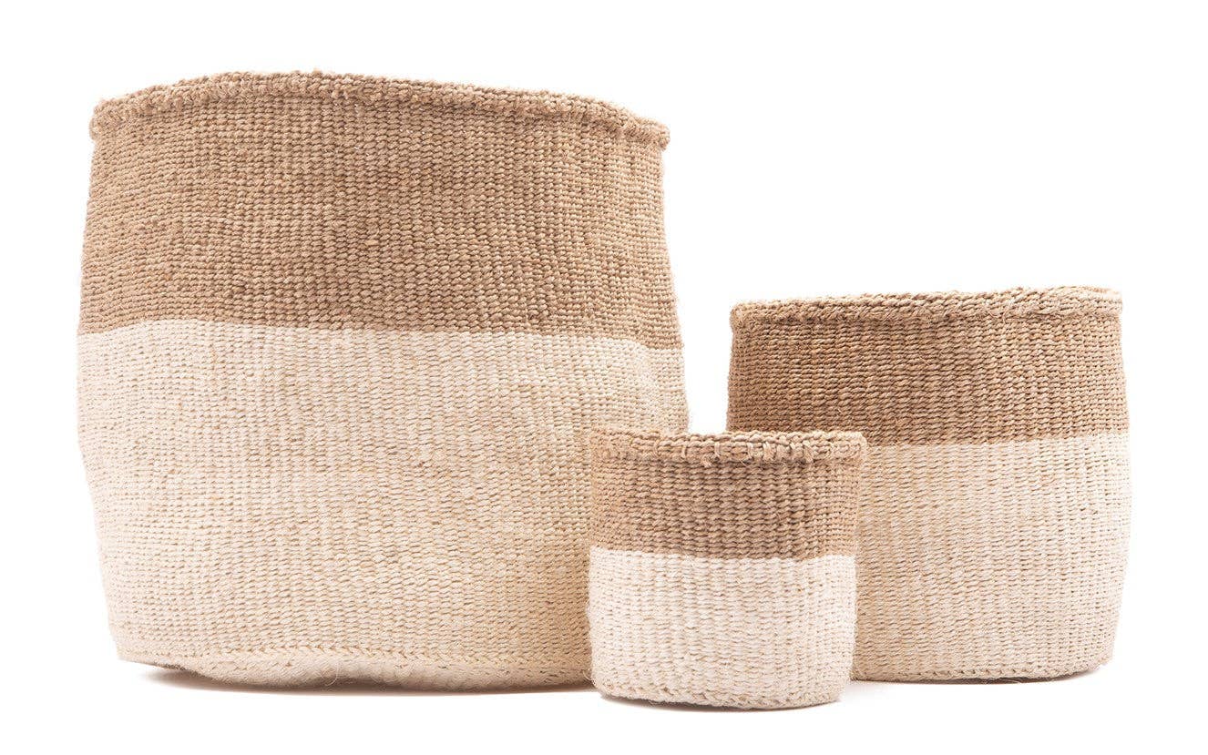 Natural CHAMA: Khaki & White Colour Block Storage Basket | Plant Pot Cover | Desk Tidy | Blanket Storage for wholesale on Faire5