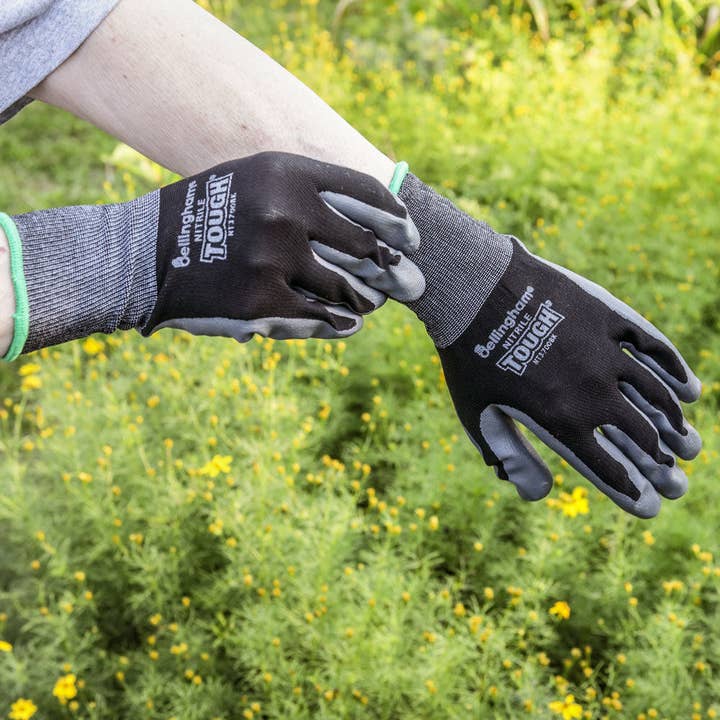Nitrile Tough Gardening Gloves Black Size Small for wholesale by Birds Choice