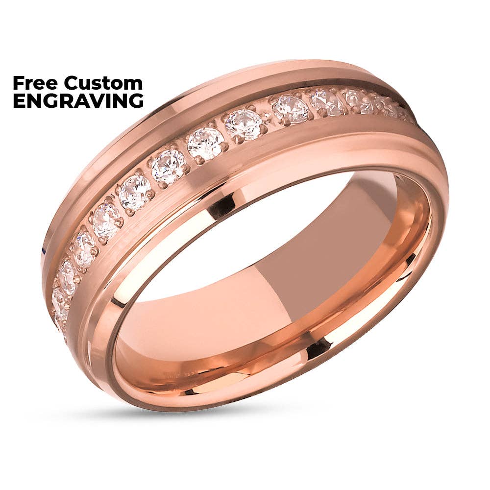 Rose Gold Wedding Ring - Rose Gold Tungsten Ring - 8mm Wedding Ring - Man's Wedding Ring for wholesale on Faire1