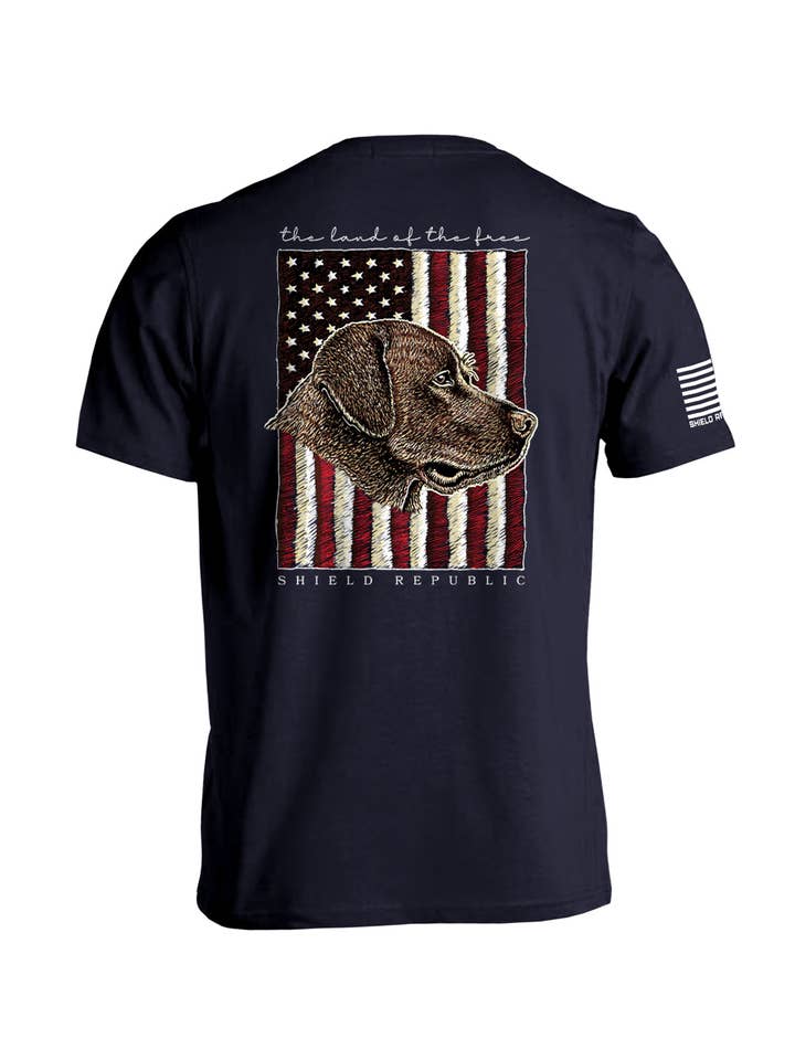 Shield Republic - Wholesale Screen Printed T-Shirt - Men's - The Land of the Free Chocolate Lab