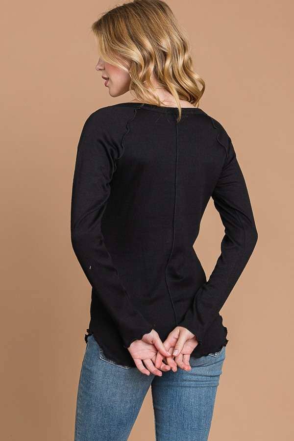 Culture Code - Wholesale Knit Top - Women's - CRT1840L - TINY NOTCH NECK MERROW LSLV TOP3