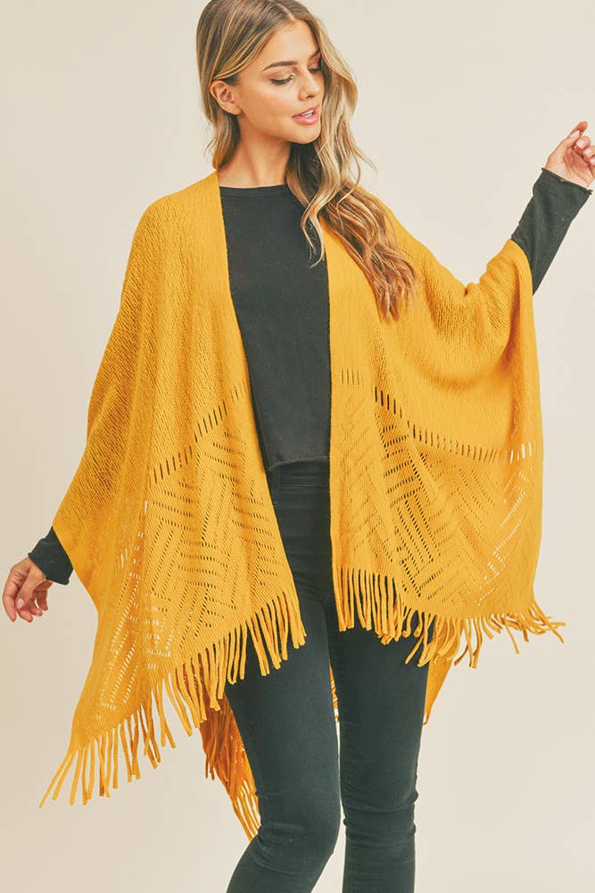 Hana - Wholesale Cardigan - Dames - Visgraat gebreide franje Ruana17